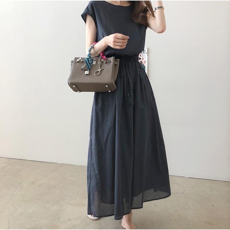 JKASHDK Women's Fashion Summer Spring Solid Color Print Short Sleeve O-Neck High Waist Casual Dresses
