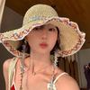 Ethnic Style Wide Brim Straw Hat Summer Sun Protection For Beach Vacation Women