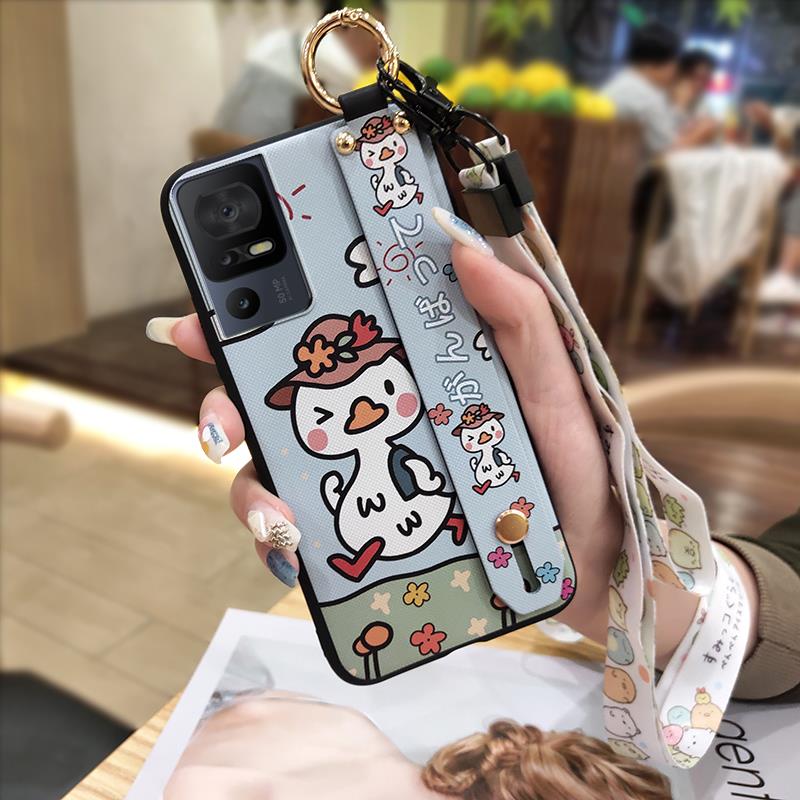 Cartoon Phone Holder Phone Case For TCL 40SE/T610K Wristband Waterproof Durable Soft Case Shockproof Anti-knock Cute