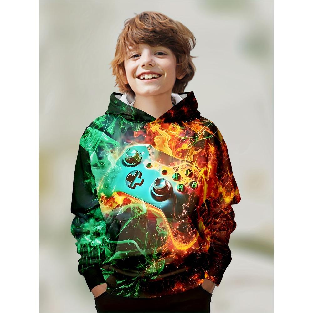 Ropa para niños, sudaderas con capucha para niños, manga larga, estampado de gamepad 3D, ropa para niños de primavera y otoño, ropa informal para exteriores, ropa elegante para niños y niñas, tops