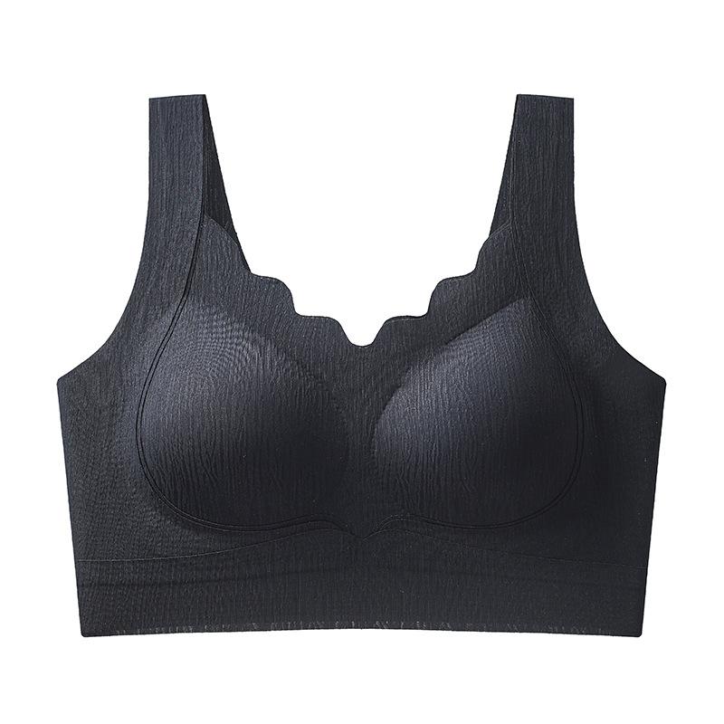 Brown Seamless Wireless Bra with Scalloped Neckline and Wide Comfort Straps