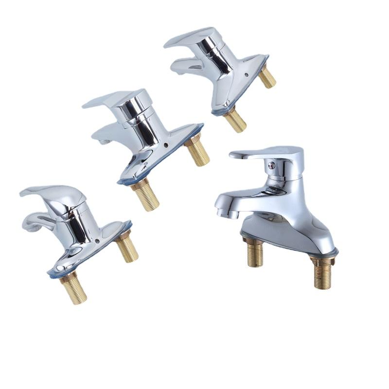 1PC Becken Doppelloch Wasserhahn Öffentliche Toilette Badezimmer Waschbecken Keramiksäule Becken Heiß und Kalt Doppel Wasserhahn Becken Wasserhahn