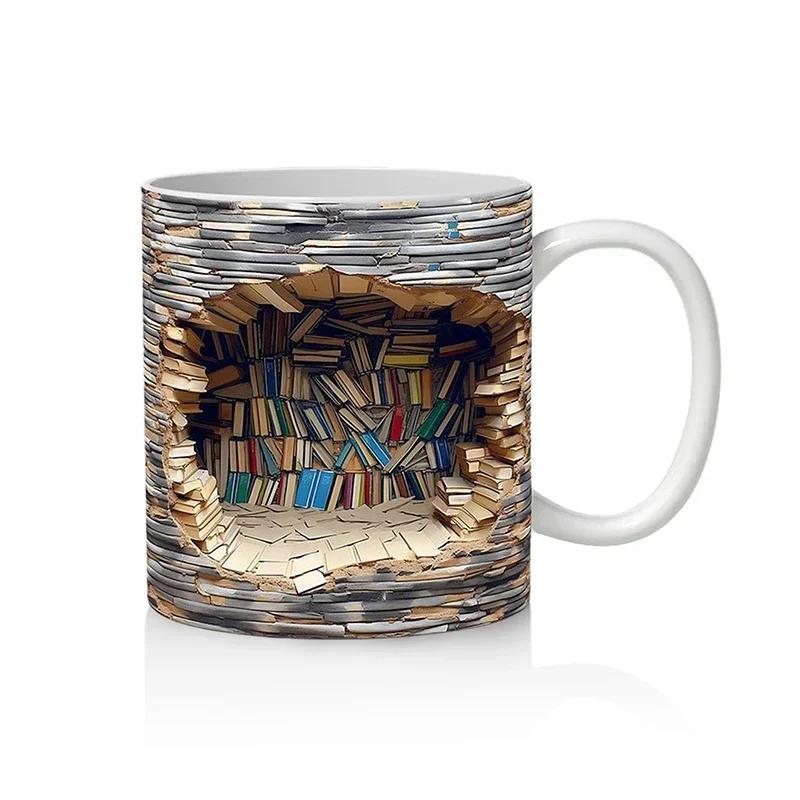 3D Library Bookshelf Ceramic Mug Cup Creative Book Shelf Multi-Purpose Coffee Mugs Home Table Decoration Friends Gift