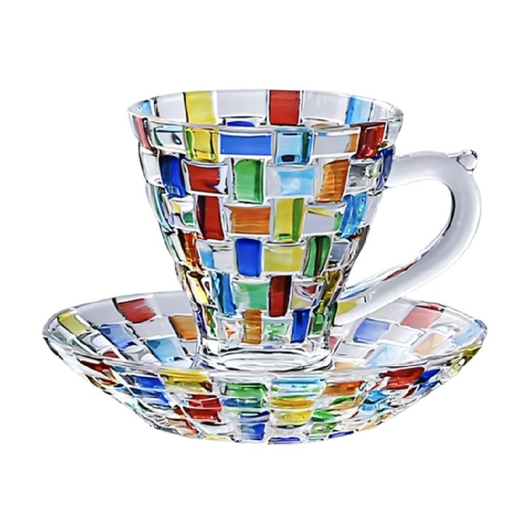 

Multipurpose Painted Colorful Glass Drinking Cup and Saucer Set Coffee Mug For Hot And Cold Drink In Modern Homes Decors 1