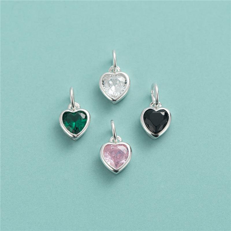 A2691 Fashion Hot Sterling Silver Charm Heart Crystal Zircon Pave Charm Necklace Bracelet Pendant for Jewelry Diy