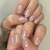 Pure Desire Pink Glitter Gradient Press-On Nails - Short Almond, Stardust Stars, Minimalist Design
