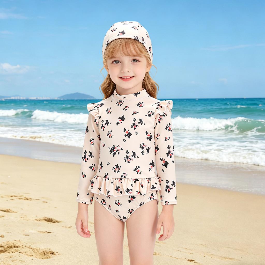 Costume da bagno a maniche lunghe per bambina - Carino costume intero ad asciugatura rapida