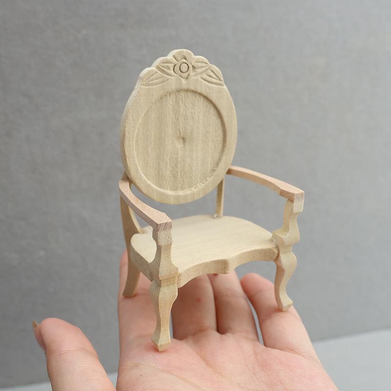 1:12 Dollhouse Miniature DIY Unpainted Retro Peach-Shaped Armchair