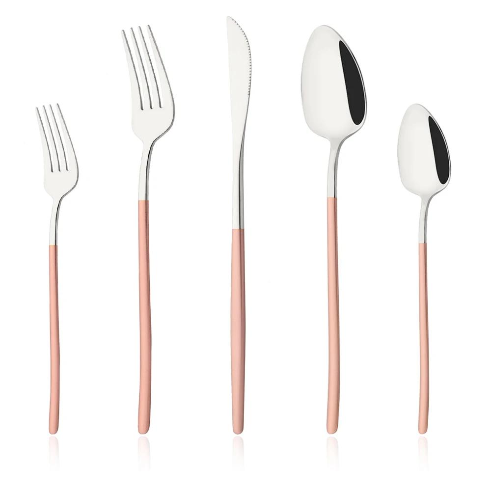 5Pcs White Gold Cutlery Set Stainless Steel Tableware Knife Dessert Fork Spoon Dinnerware Set Kitchen Flatware Silverware