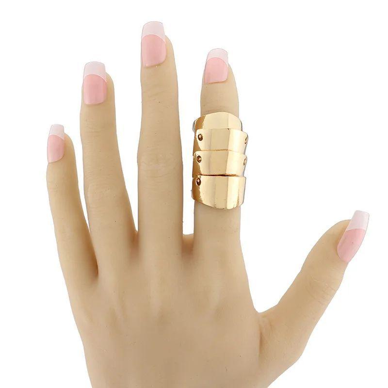 Anime Punk Style Fashion Simple Geometric Metal Texture Armor Finger Activity Ring Hand Jewelry Joint Ring