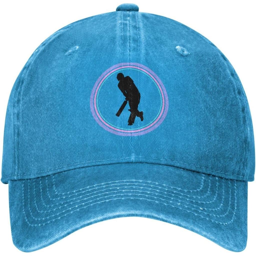 Cricket Player Graphic Baseball Cap Vintage Washed Denim Style Adjustable Dad Hat