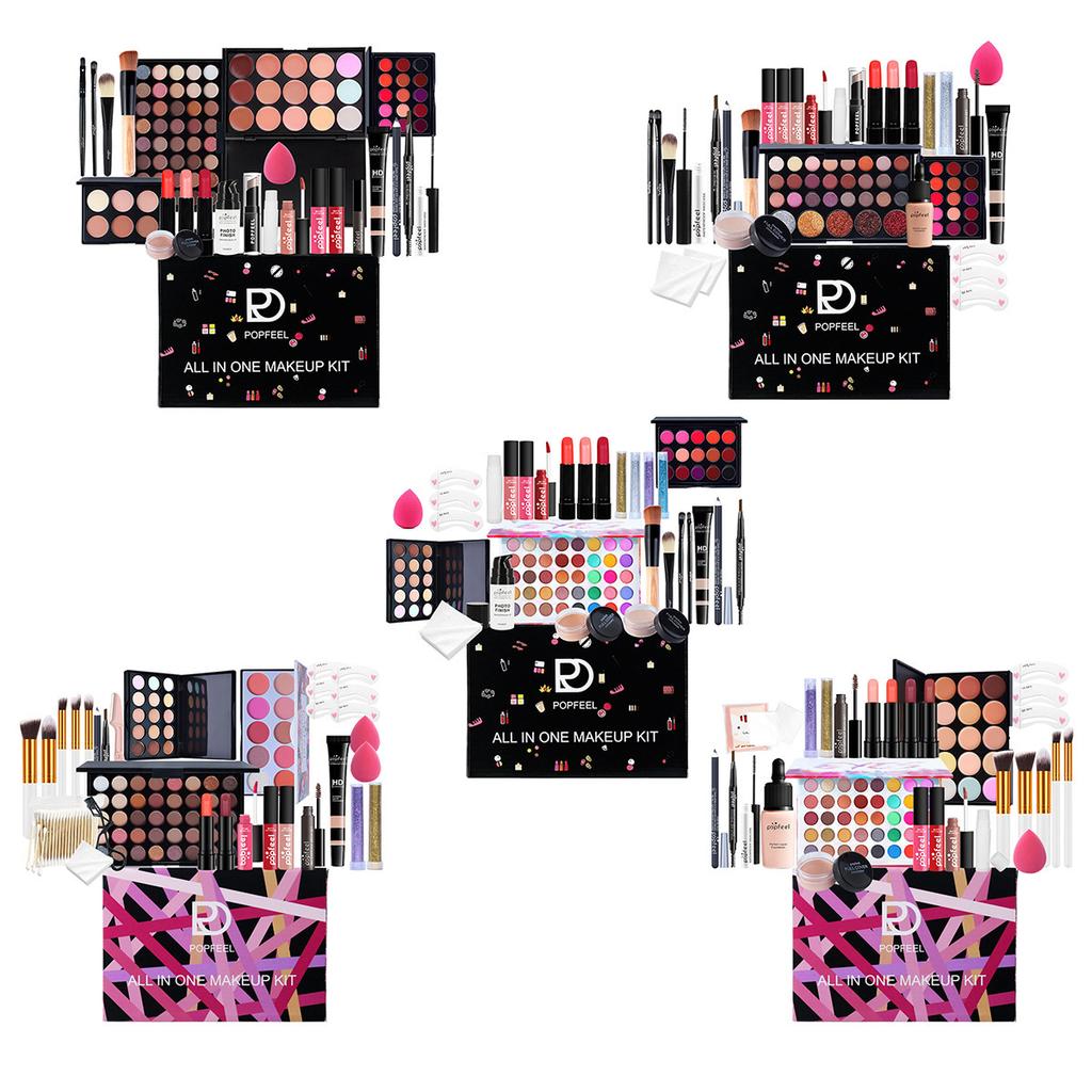 Popfeel Alles-in-één Make-up Set Professionele Volledige Gezicht Cosmetische Set Oogschaduw Palet Lippenstift Foundation Make-up Kwasten Cadeaubox voor Vrouwen