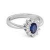 Blue Sapphire Halo Accents Ring - 925  Sterling Silver