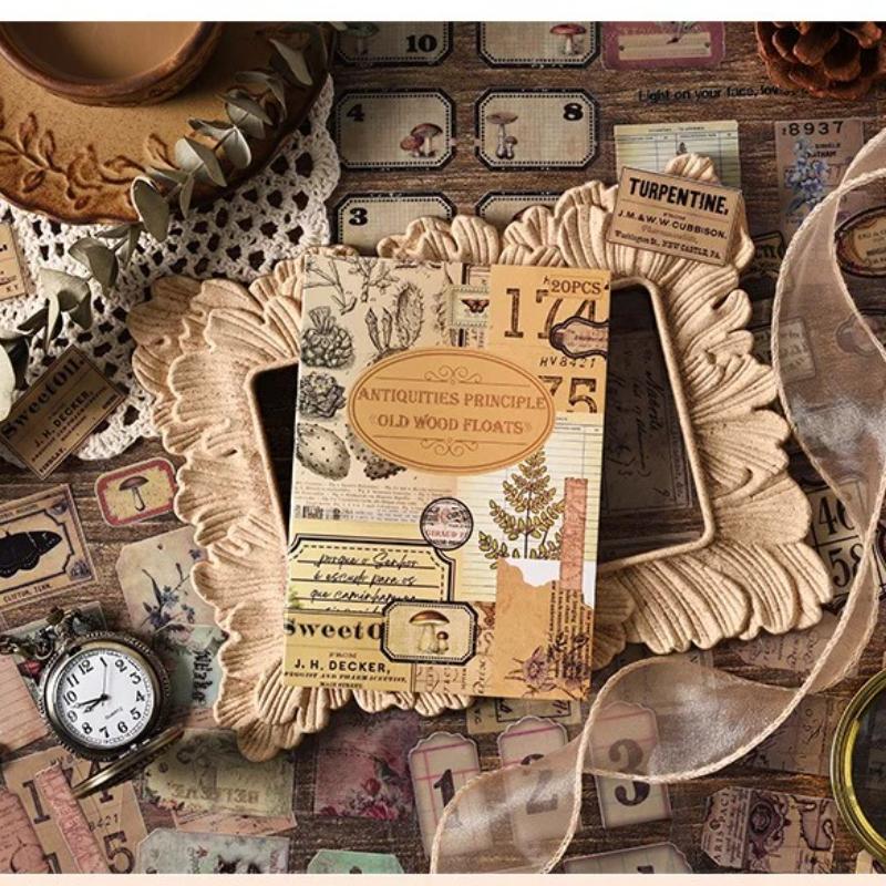 20 Pieces of PET Material Retro Scrapbook Stickers Book Creative DIY Collage Materials Journal Essential Supplies