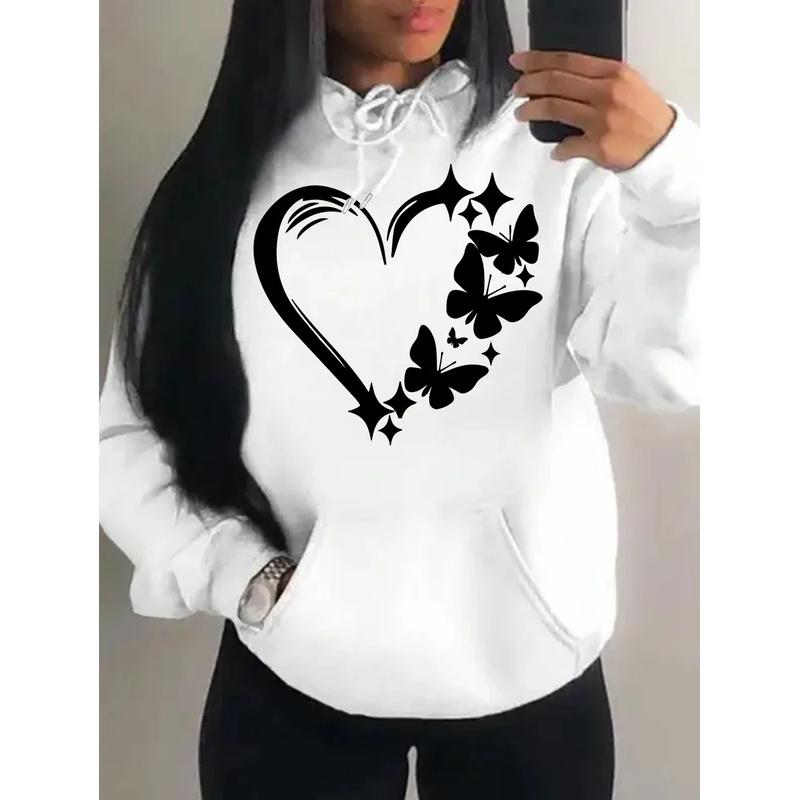 Kombination aus Liebe und Schmetterlingsmuster Hoodie Damen Hip Hop Street Hoodies Trendy Taschenkleidung Vintage Mehrfarbiger Hoodie