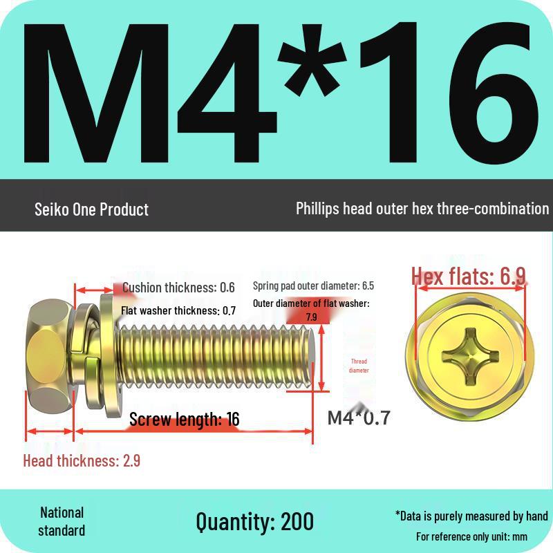 Hex Head Combo Screw Bolt with Washer and Spring Washer