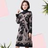 Women's Plus-size Sweater Dress Autumn Winter Fleece Mid-length Straight Knitted Dress Printed Flocking High-neck Skin-friendly Knitted Dress