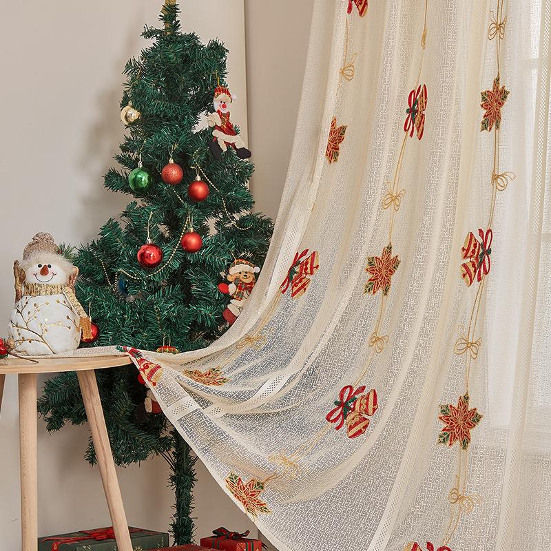 French Living Room Bedroom Bay Window Balcony Screen Curtain Cotton And Linen Embroidered Curtain Finished Christmas Window Screen Printed Curtain