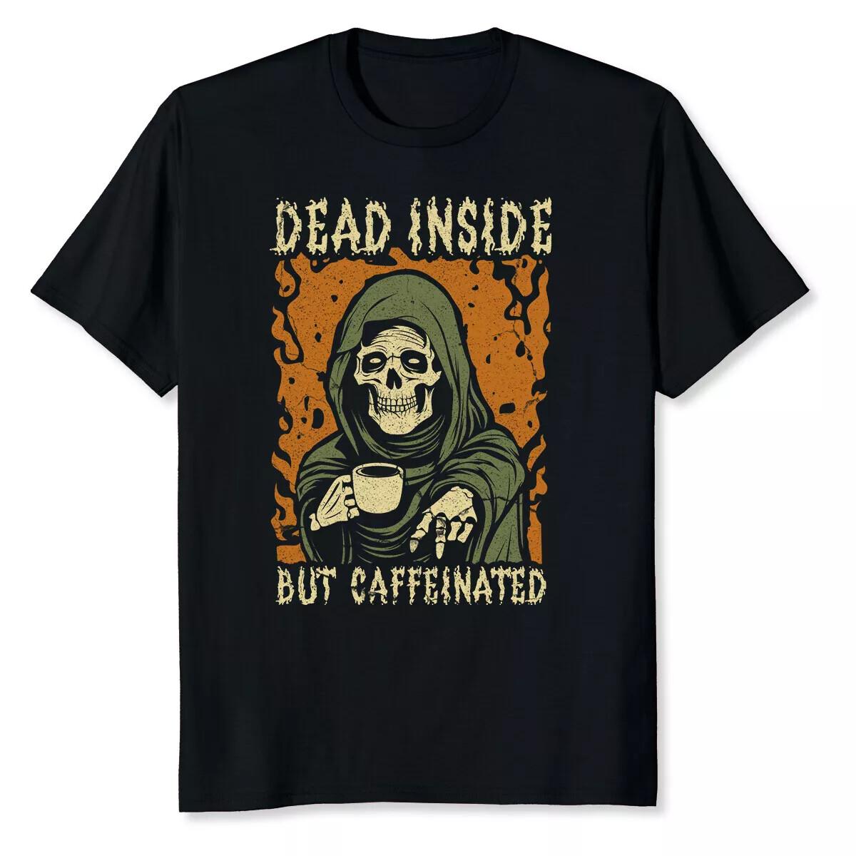 NEW LIMITED Dead Inside But Caffeinated Grim Reaper Drinking Coffee T-Shirt S разноцветный