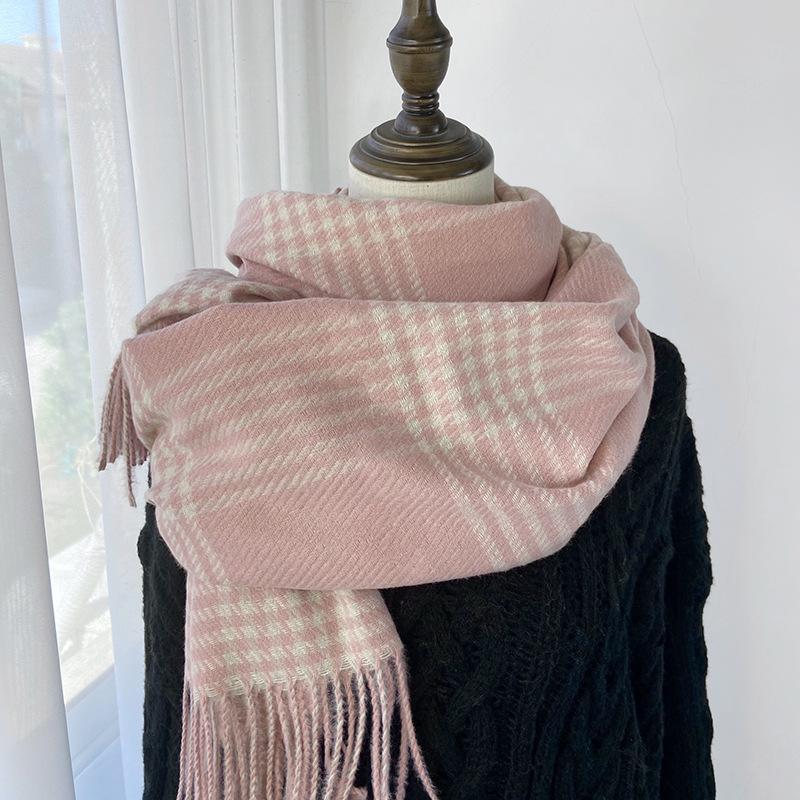 Karoschal Damen Neuer Herbst und Winter Verdickter Langer Schal Schal mit Quasten, Warmes Herbst-/Winter-Modeaccessoire in Mehreren Farben