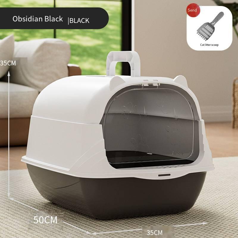 Portable Hand-held Cat Toilet with Door Odor Removal Closed-type Pet Litter Box with Large Non-slip Space Splash-proof Feature