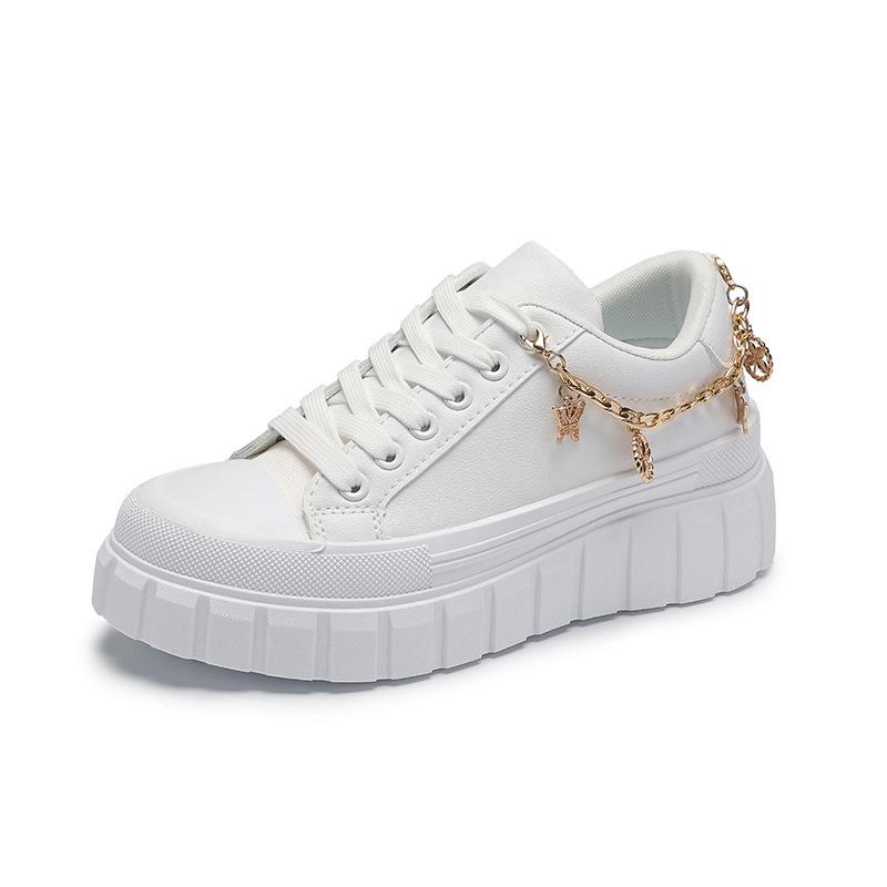 Λευκά Χαμηλά Αθλητικά Παπούτσια με Φερμουάρ σε Σχήμα Πεταλούδας Χρυσού - Παχιά Σόλα, Ενισχυτικά Ύψους, Καθημερινά Γυναικεία Παπούτσια Cross-Border
