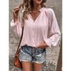 Vår- og høstbluse for kvinner Halvåpen hals med volangermer Chiffongstriper Temperament Elegant langermet topp