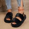 Damen Sandalen mit breiter Weite und Fell, Outdoor-Pantoletten mit elastischem Riemen, Europäische Sommer-Slipper für Damen