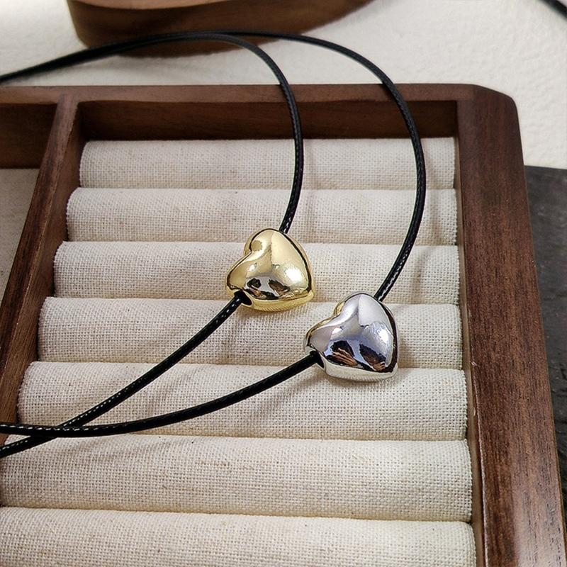 Big Heart Pendant Necklace Trendy Y2K Grunge Neck Jewelry Alternative Color Rope Neckchains Gift for Teen Girls