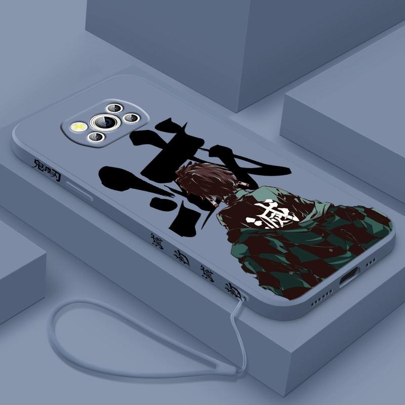 Demon Slayer Cute For POCO M5S M4 M3 C55 C50 C40 C3 X5 X4 X3 X2 F5 F4 F3 Pro GT NFC Liquid Left Rope Phone Case