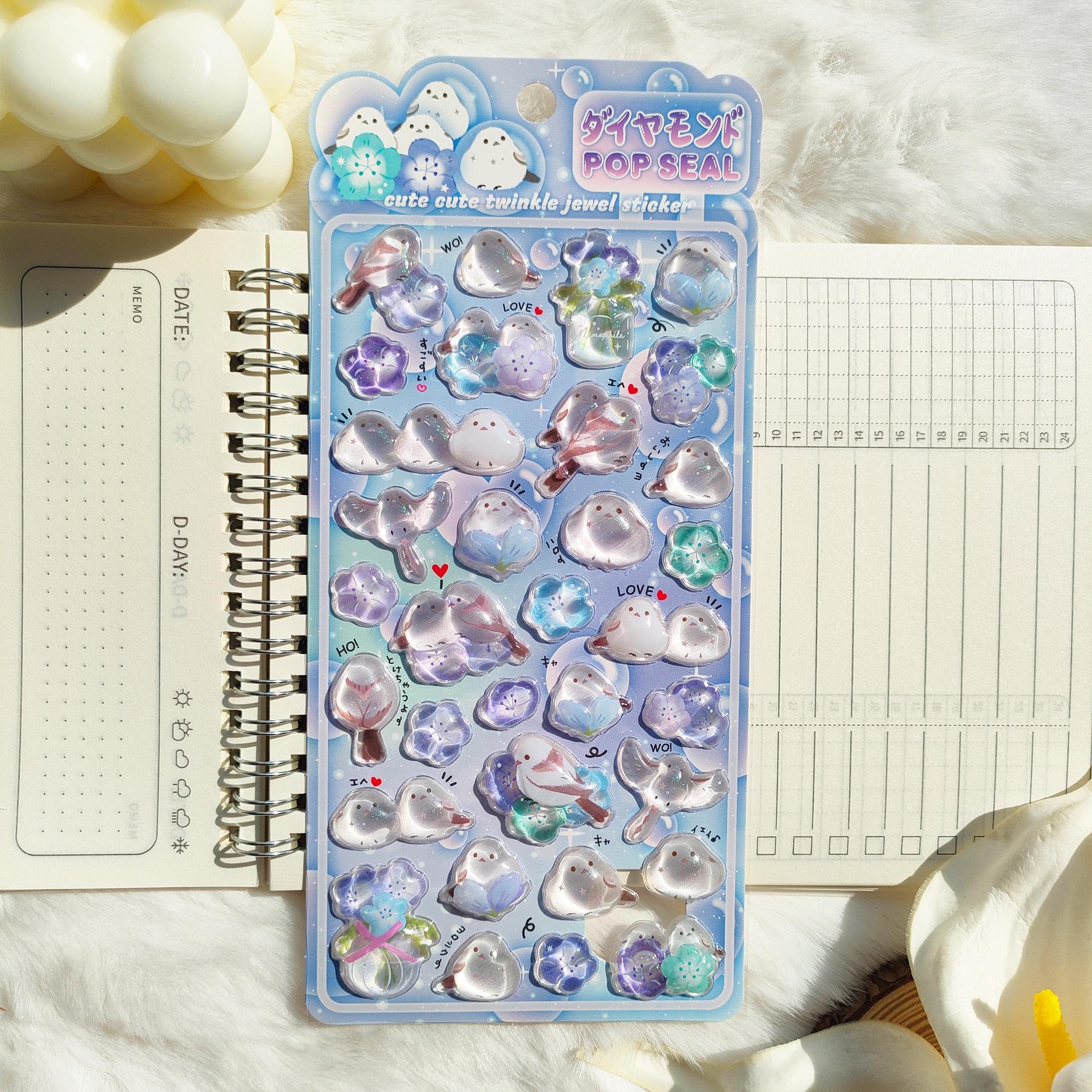 

Sparkling Crystal Tit 4Pcs Stickers - Cute Spring Bird Relief Decals Ideal for Notebook Phone Case DIY Kids Girls Lovely Gift Presents
