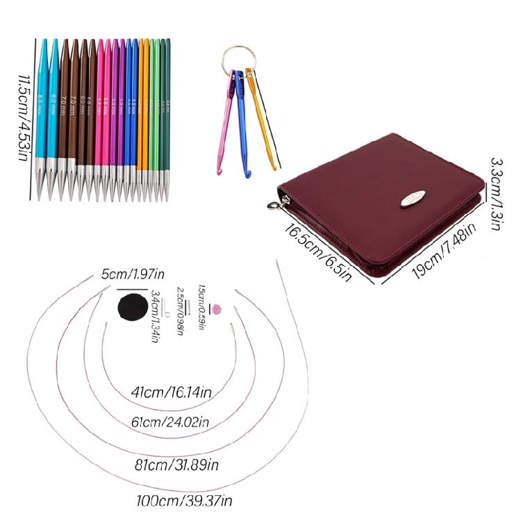 9 Pairs of Interchangeable Circular Knitting Needle Set for Knitting Sweater Sock, Aluminum Circular Knitting Needle Set