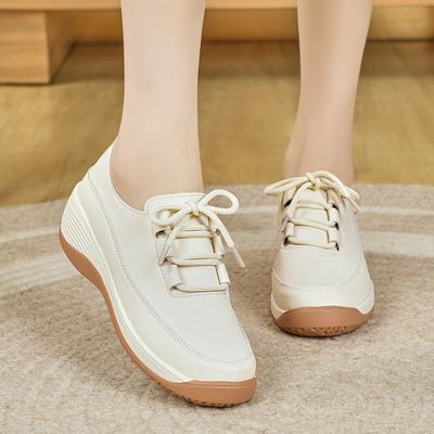 Summer Hollow Rocking Shoes In Mother Soft Surface Small Leather Shoes Non-slip Soft Sole Wedge Heel Mesh Shoes