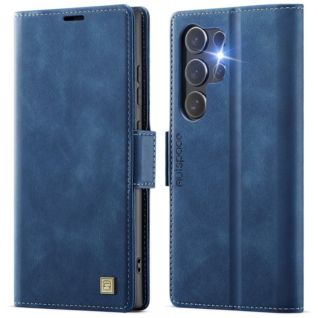 For Samsung Galaxy S24 Ultra Case AUTSPACE A11 RFID Blocking Retro Leather Cell Phone Wallet Cover