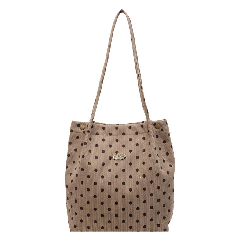 

Polka Dot Velvet Tote Bag for Women Stylish Shoulder Handbag Elegant Office Work Purse темно-коричневого кольору