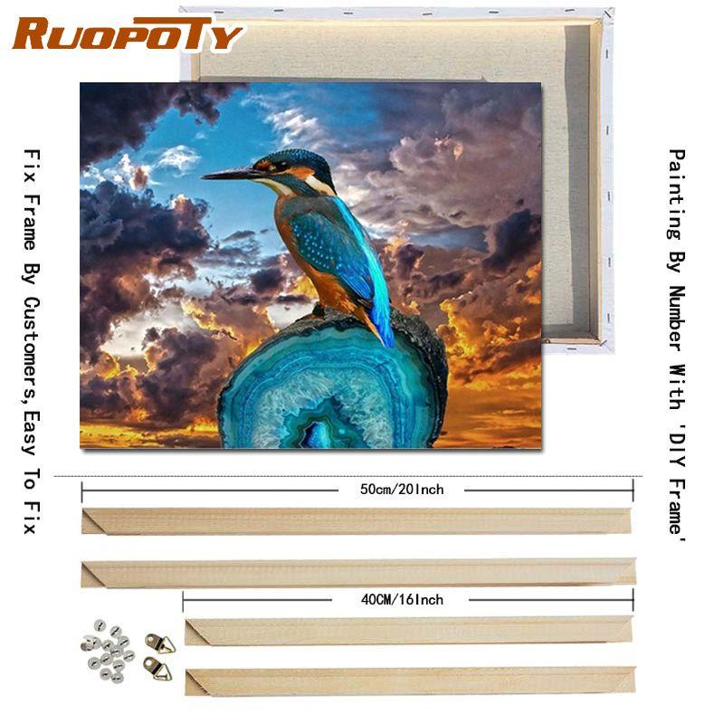 RUOPOTY With DIY Frame Animals DIY Painting By Numbers Acrylic Picture Hand Painted Oil Painting On Canvas For Home Decor Artwork