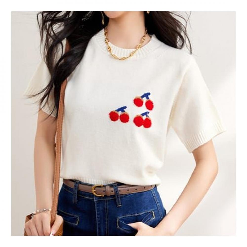 Navava Women Cherry Point Round Neck Short Sleeve Knit Nk2098