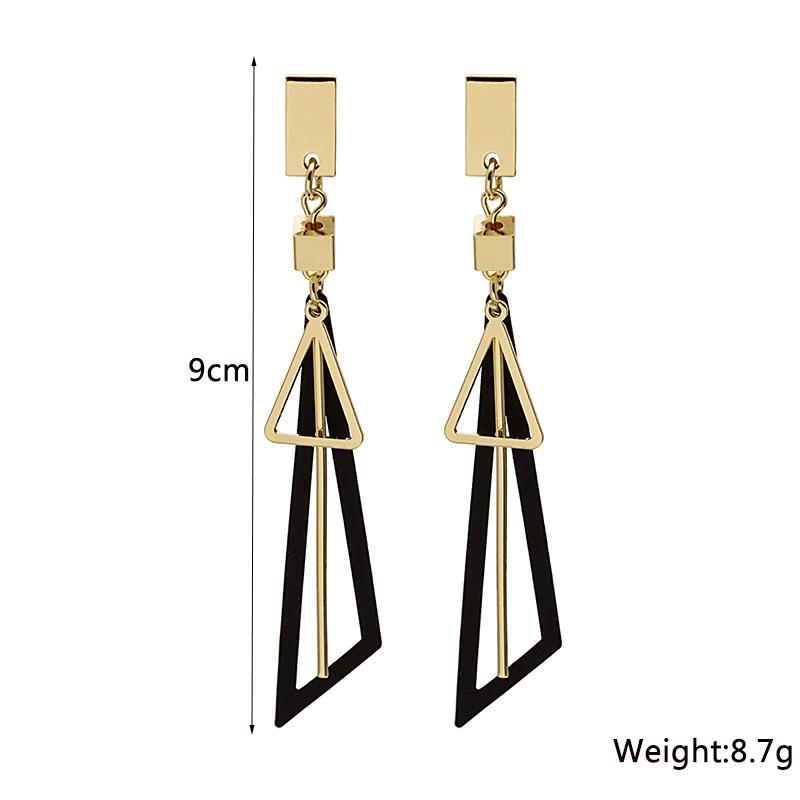 Boho Triangle Hang Earrings for Women Pink Green Hollow Geometric Statement Tassel Earrings Elegant Party Ear Jewelry