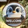 2D Flat 1pc Winter Christmas Penguin Welcome Sign Wooden Sign Decoration, Front Door Wall Decoration, Suitable for Home Office Decoration, Garden