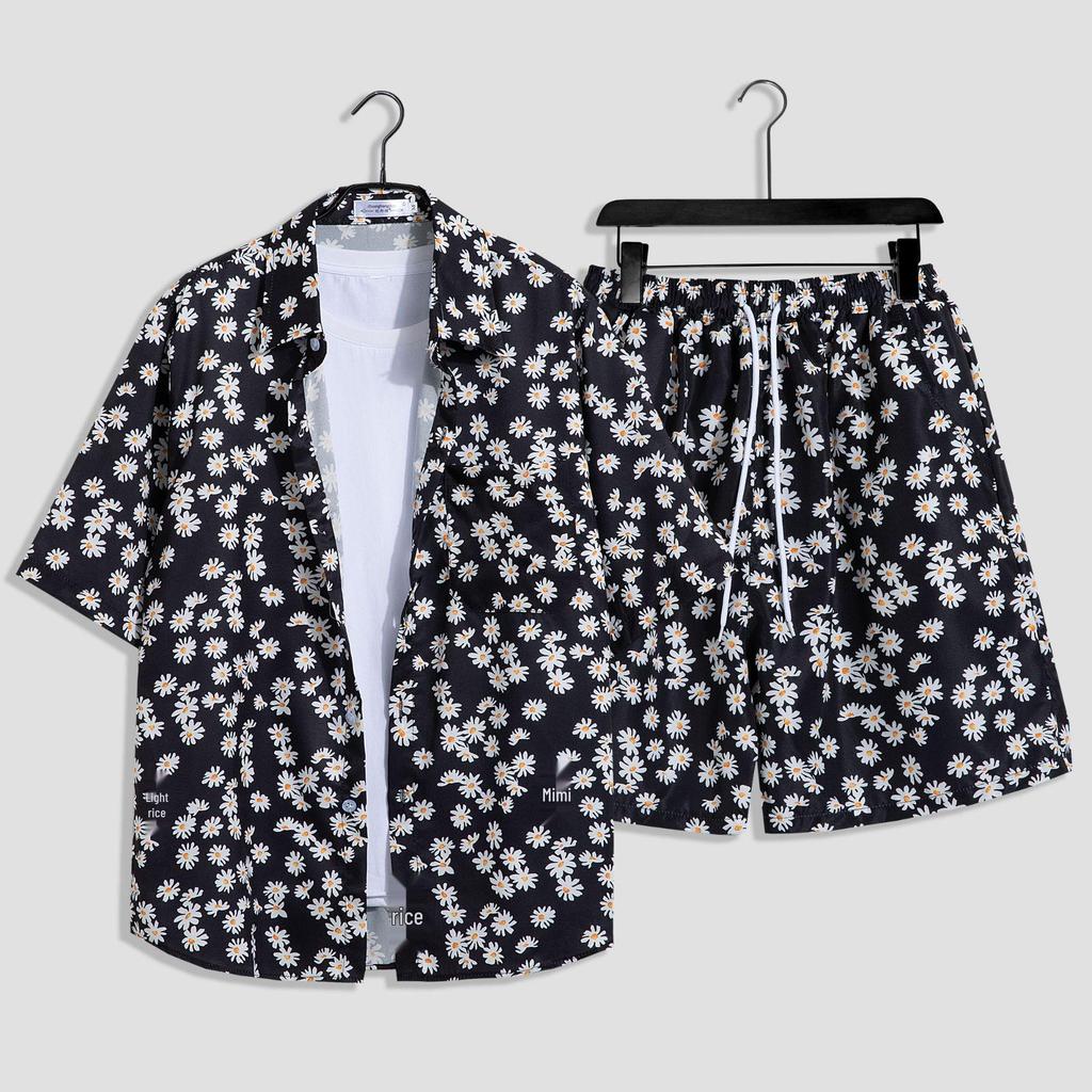 Hawaiian Floral Beach Set: Men's Loose-Fit Plus Size Short Sleeve Shirt & Casual Shorts
