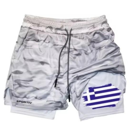 Camouflage Greece Flag Muay Thai Kick Boxing Shorts Men Women Unisex Casual Sportswear Double Layer Quick Dry Training Sport Gym Fitness Workout