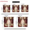 2pcs Elegant Christmas Print Curtains – Poinsettia & Gold Floral Design for Bedroom   Living Room   Kitchen & Office