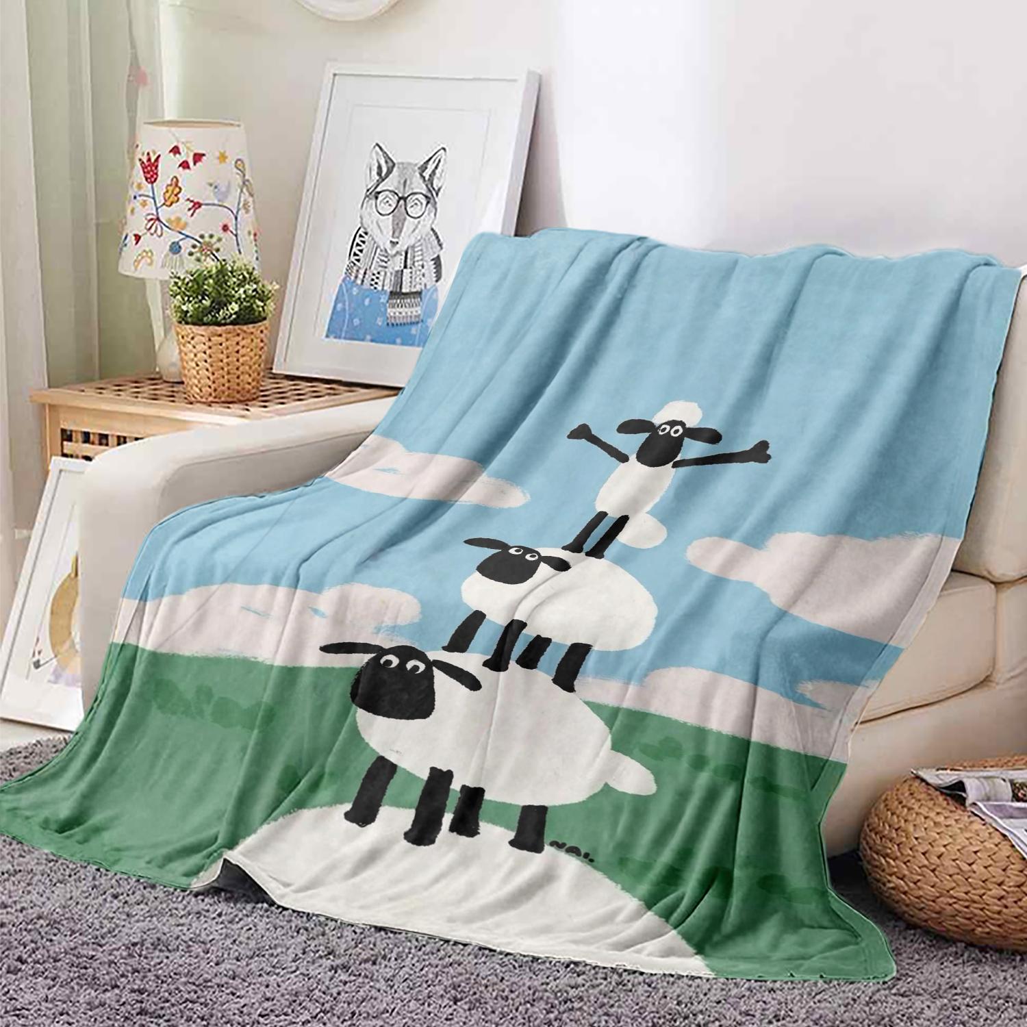 Cartoon Cheerful little Sheep Flannel Blanket, Nap Blanket Warm Cozy Soft Throw Blanket For Couch Bed Sofa 75x90cm