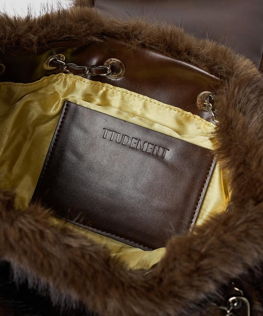 Ttudement Faux Fur Chain Strap Backpack Brown