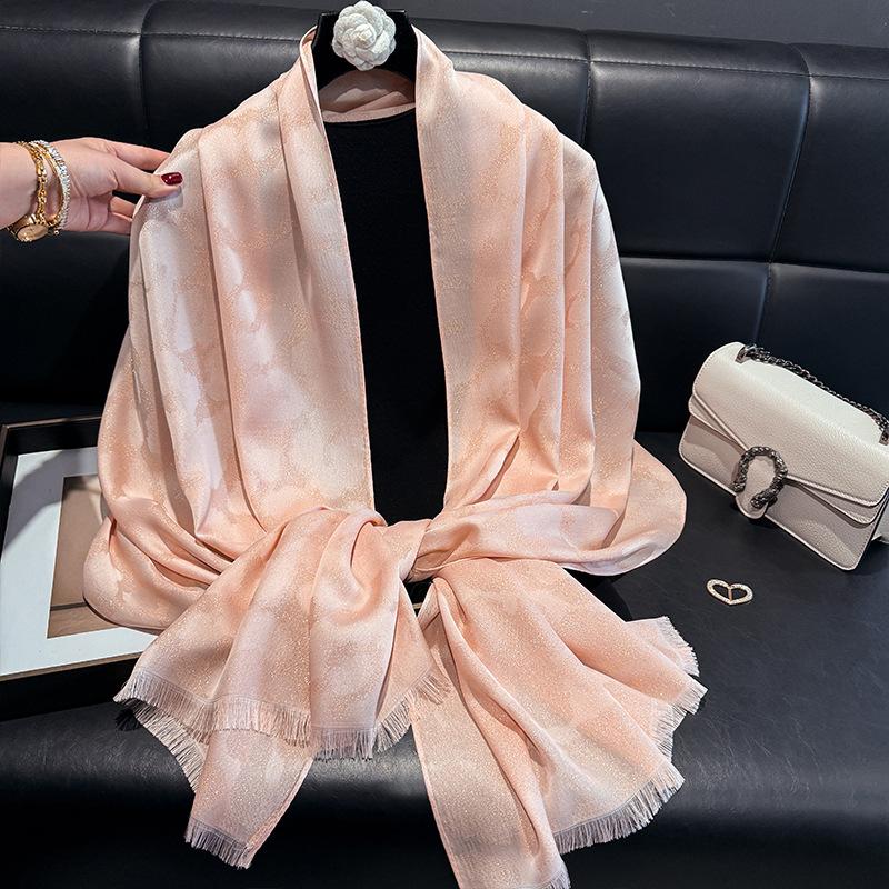 Summer Silk Scarf Female Imitation Silk Printing Long Scarf Thin Shawl With Decorative Leopard Print Tencel Cotton Beach Towel