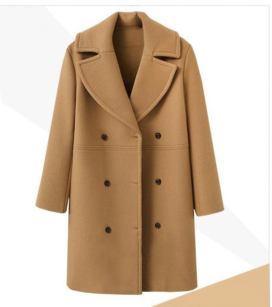 European & American Large Size Women's Double-Breasted Woolen Coat, Medium-Length Trench for Autumn & Winter