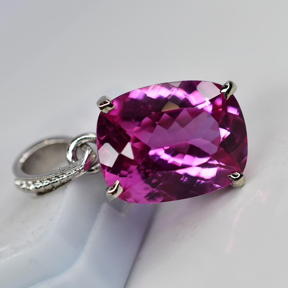 21 Ct Pink Ruby Natural Cushion Gemstone Pendant 925 Sterling Silver