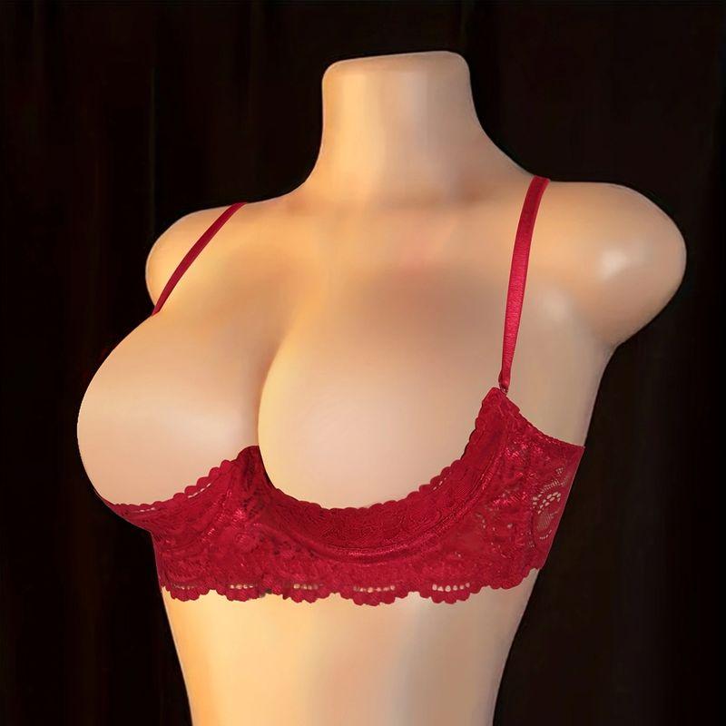 

European and American Foreign Trade Sexy Super Small Underwear Gyaru Push up Perspective Thin Lace Bra Red S