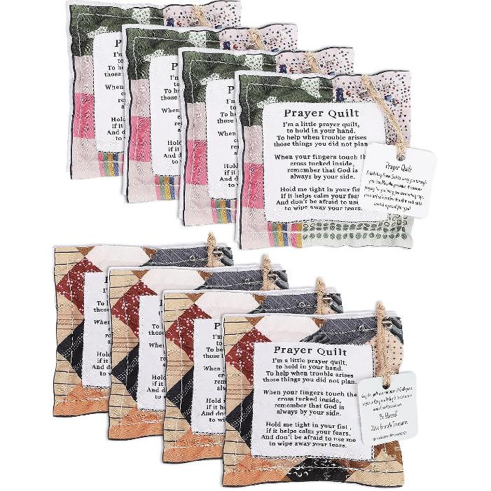 8 Pcs Square Pocket Prayer Quilt with Cross ide, Mini Prayer Quilt for Women Pastor Appreciation Father's Day
