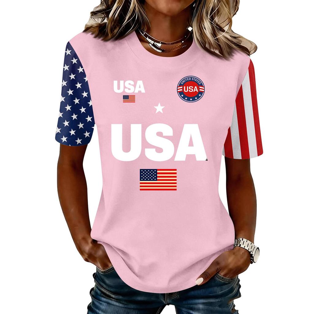 Women's Fashionable Casual Short Sleeve Print Round Neck Pullover Top